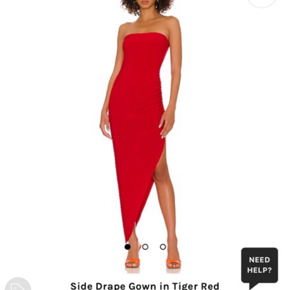 Norma Kamali side drape down in tiger red